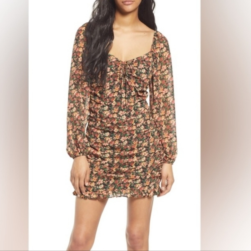 Floret Studios Multicolor Floral Long  Sleeve Ruched Dress